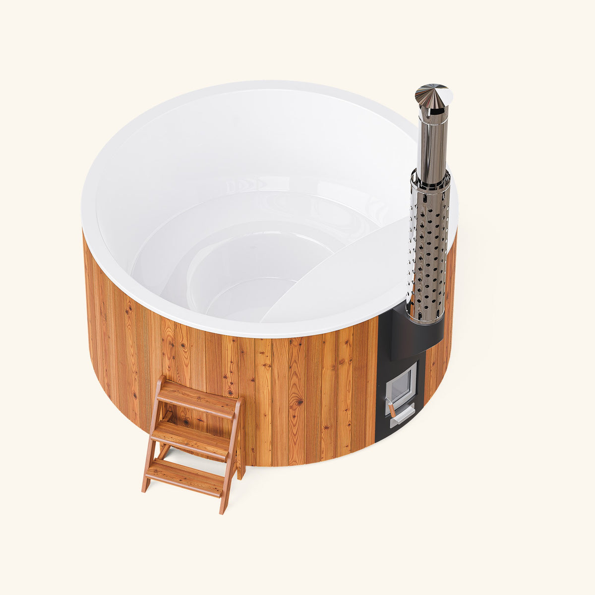 Elite 220 Hot Tub aus Thermokiefer, Seitenansicht mit Ofen