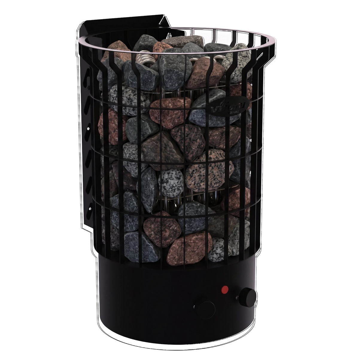 polarsauna shop Avik Elektro-Saunaofen 9 kW in Schwarz matt mit integrierter Steuerung und gefülltem Steinkorb