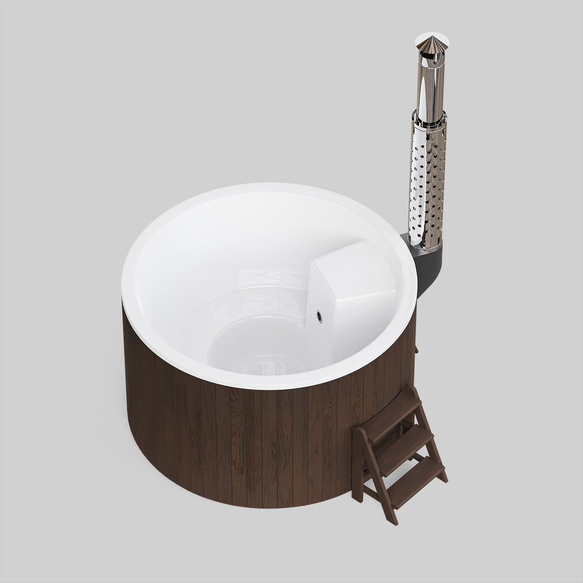 polarsauna shop Elite 180 Hot Tub mit weißer Komposit-Wanne, Thermoholz-Verkleidung, Edelstahlofen und Holztreppe