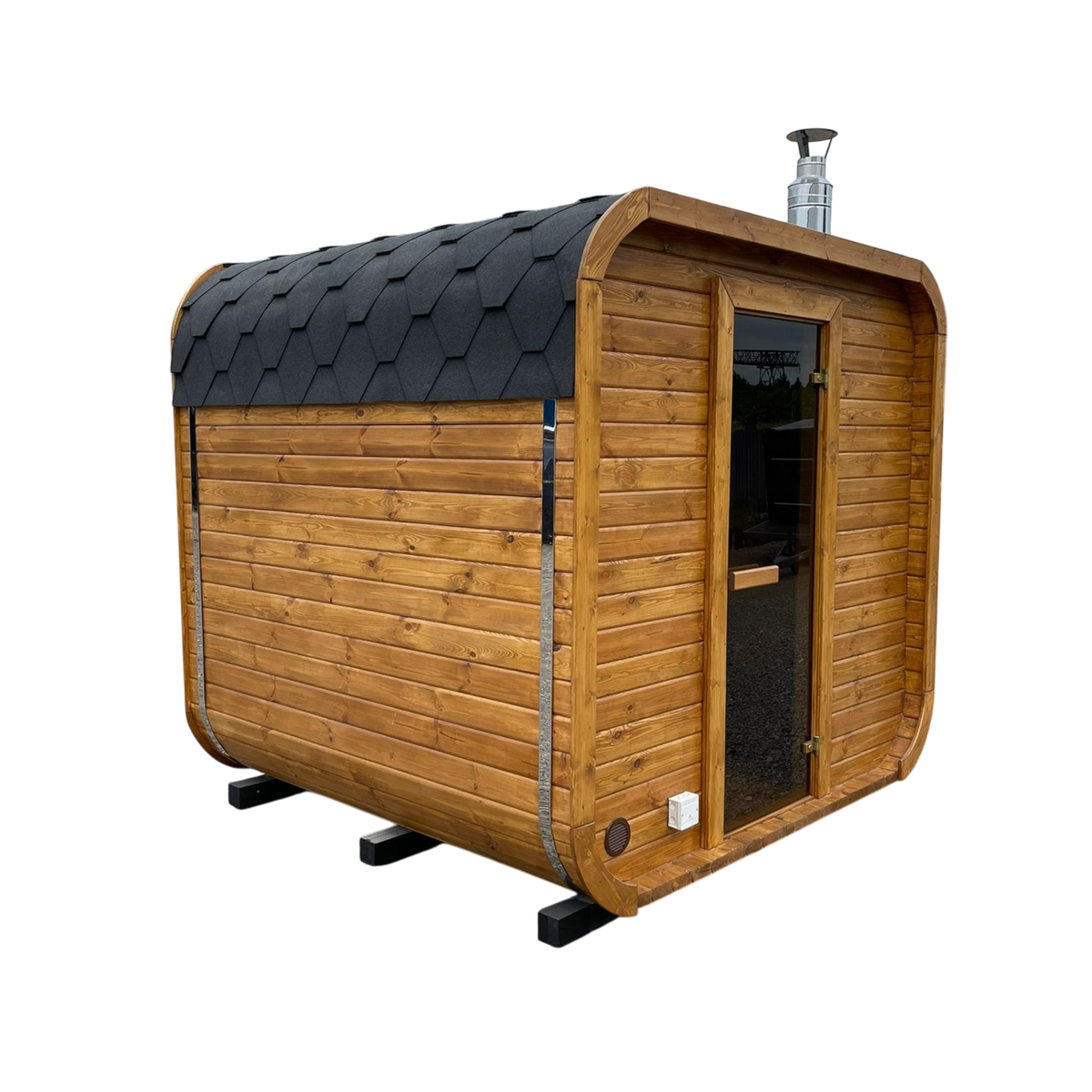 polarsauna shop Quadro-Sauna 2M aus Fichtenholz mit Bitumendach und getönter Glastür für den Garten