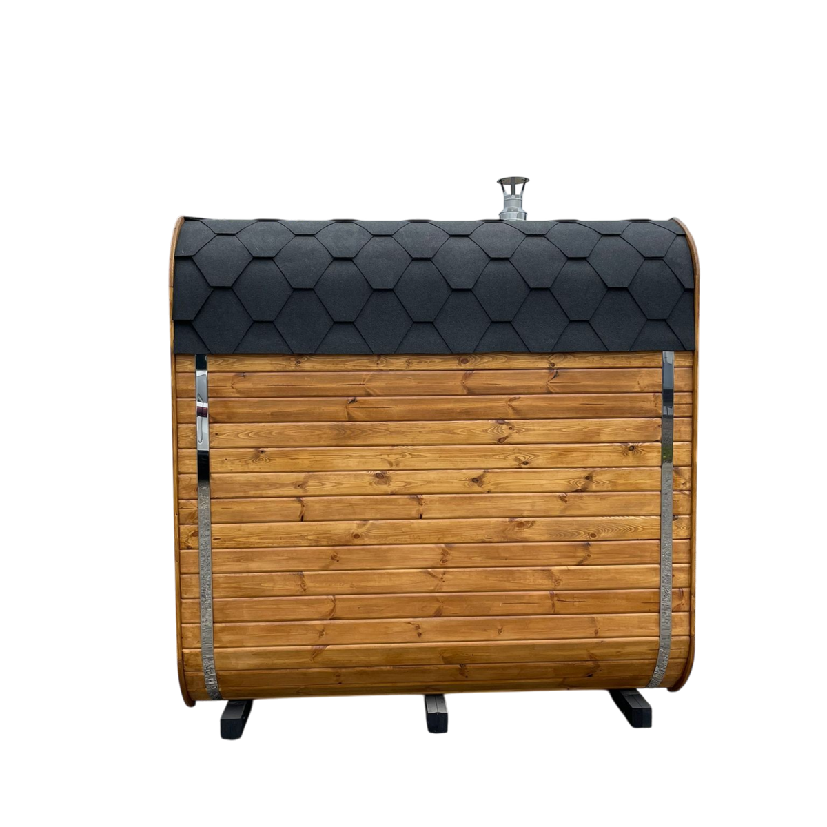 polarsauna shop Quadro-Sauna 2M aus massivem Fichtenholz mit schwarzem Bitumenschindeldach und moderner eckiger Form