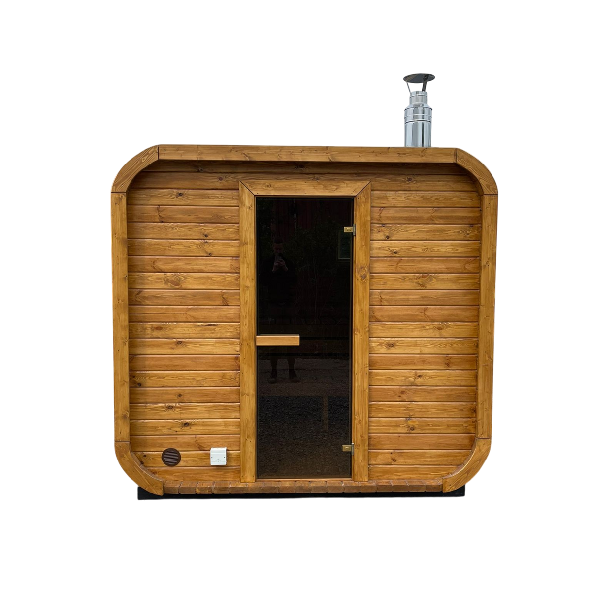 polarsauna shop Quadro-Sauna 2M aus massivem Fichtenholz mit getönter Glastür für den Garten